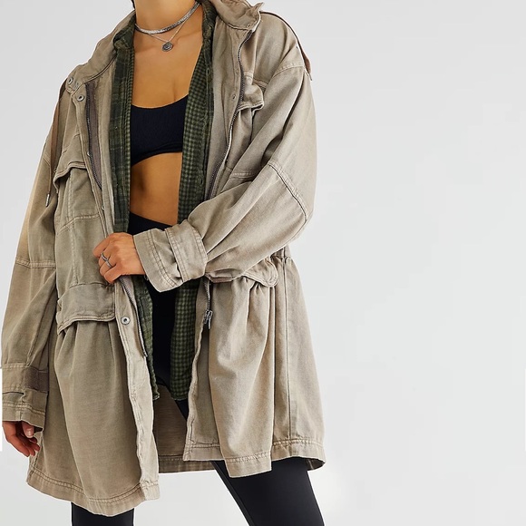 Free People Utility Jacket with Built in Hooded Sweatshirt
